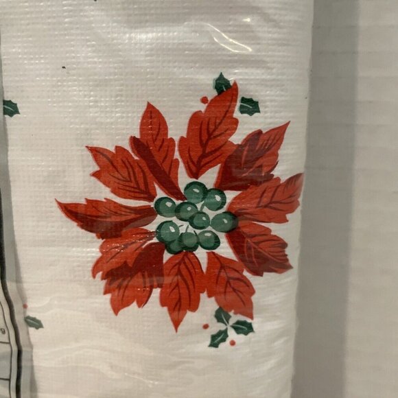 Vintage Lisa Holiday Vinyl Flannel Back TABLECLOTH Oblong 52X102" Poinsettia NEW - Picture 7 of 7